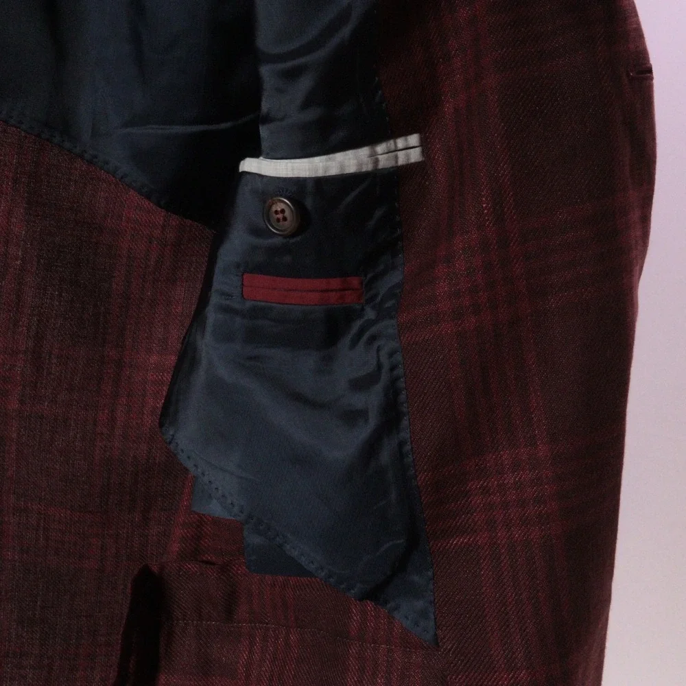 Brunello Cucinelli Frisé Prince Of Wales Deconstructed Blazer Jacket 52 IT $5995